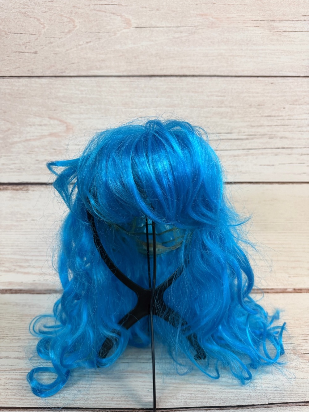 Bright Blue Women's Long Wavy Wig with Bangs